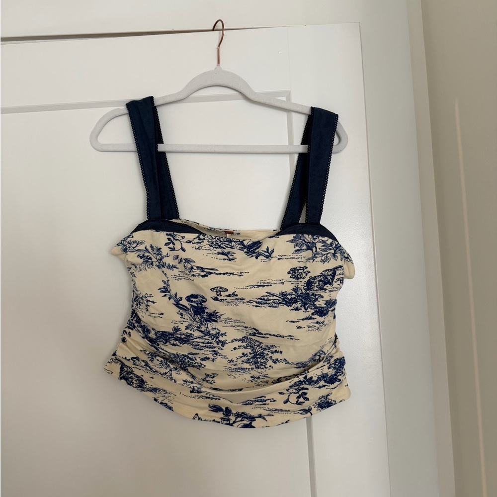 Blue and Cream Women's Top